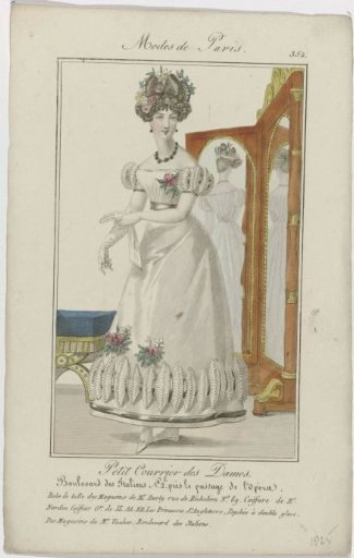 Petit Courrier des Dames, 1825, No. 352: Tulle Dress from the Magasins of Mr. Burly (...)