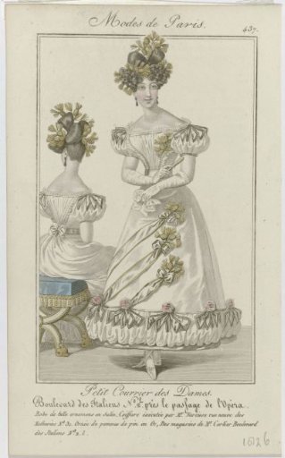 Petit Courrier des Dames, 1826, No. 437: Tulle Dress with Ornaments (...)
