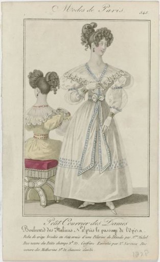 Petit Courrier des Dames, 1828, No. 545: Embroidered Crepe Dress (...)