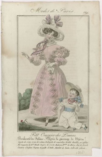Petit Courrier des Dames, 1828, No. 569: Crepe Capote Ornamented with Ribbons (...)