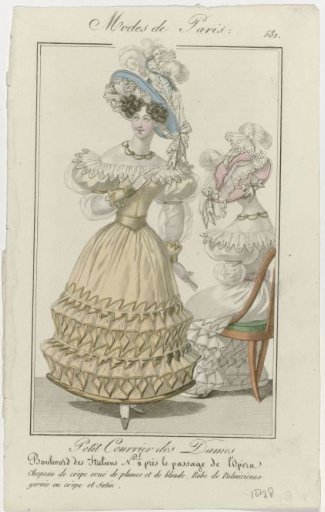 Petit Courrier des Dames, 1828, No. 581: Crepe Hat (...)