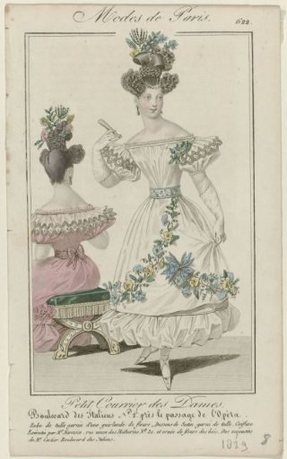 Petit Courrier des Dames, 1829, No. 622: Tulle Dress Adorned with a Garland (...)