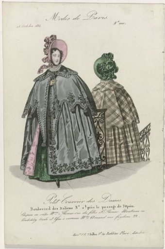 Petit Courrier des Dames, 15 October 1834, No. 1101: Crepe hat by Mme Thomas (...)