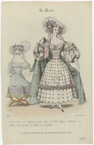 La Mode, 1829, Pl. 4: Robe de Gaze de Smyrne broché (...)