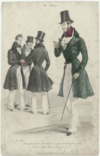La Mode, 1830, Pl. 46, Vol. 3: Redingote-habit trousers (...)