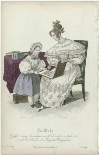La Mode, October 20, 1832, Pl. 260: Coiffure Ornamented with Ribbons (...)