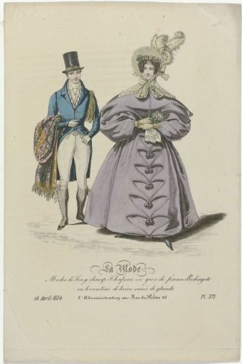 La Mode, 26 April 1834, Pl. 371: Longchamp fashions-hat (...)