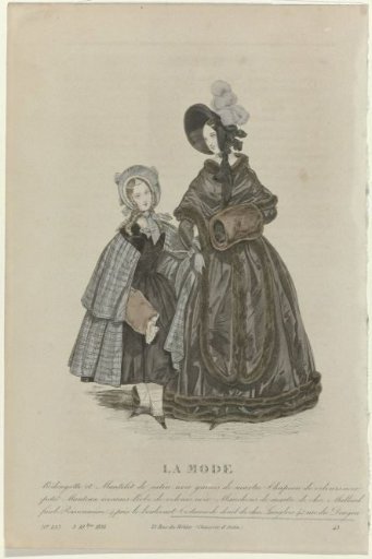 La Mode, 3 December 1836, Pl. 533: Redingote and black satin mantlet (...)