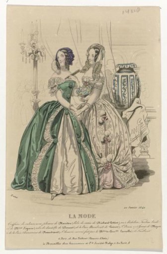 La Mode, 22 January 1842: Velvet Hairstyle with Feathers (...)