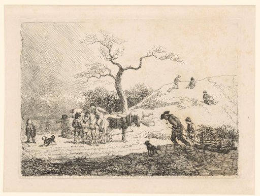 Winter Landscape with Sledding Children and Various Pullers