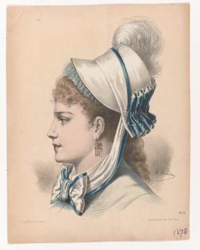 Woman's Head with Hat with Ribbon Bows, 1875, No. M.23