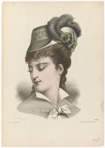 Woman's Head with Hat with Ostrich Feathers, 1875, No. M.60
