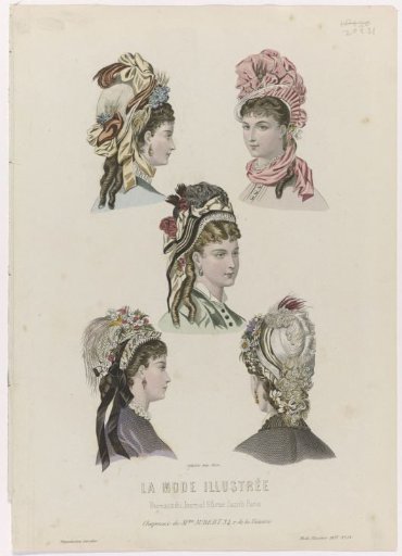 The Illustrated Fashion, 1877, No. 13: Hats by Mme Aubert (...)