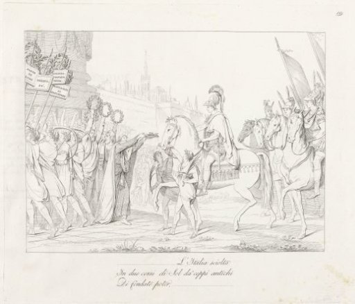 During a triumphal procession, Napoleon receives the keys of Italy