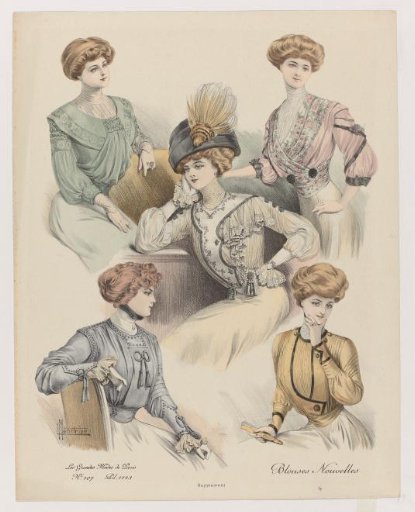 Les Grandes Modes de Paris, Supplement, ca. 1908, No. 107, Pl. 1143: New Blouses