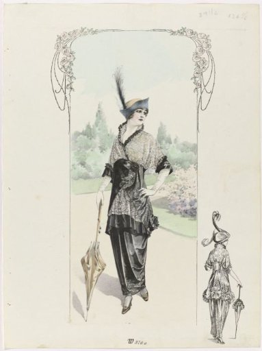 Lady in a black strompel gown with lace, W 370a
