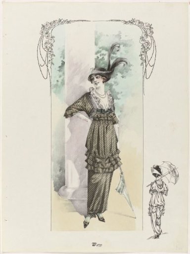 Lady in a yellow/green checkered strompel gown, W 372