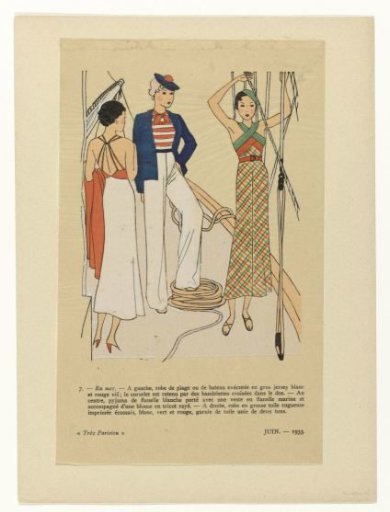 Très Parisien, June 1933, No. 7: At sea. On the left, a dress of plaid (...)