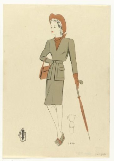 Woman with handbag and umbrella, ca. 1942, No. 3959