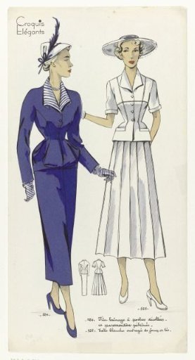 Croquis Elégants, ca. 1949, No. 724 and No. 725: Fine Wool with Pockets (...)
