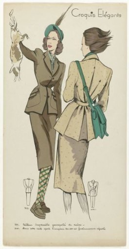 Croquis Elégants, ca. 1948, No. 399 and No. 400: Impeccable Suit (...)