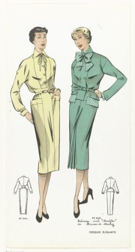 Croquis Elégants, ca. 1954, No. 344 and No. 345: Solid Wool 'Madjia' (...)