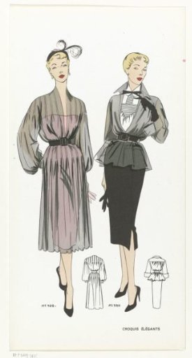 Croquis Elégants, ca. 1954, No. 329 and No. 330