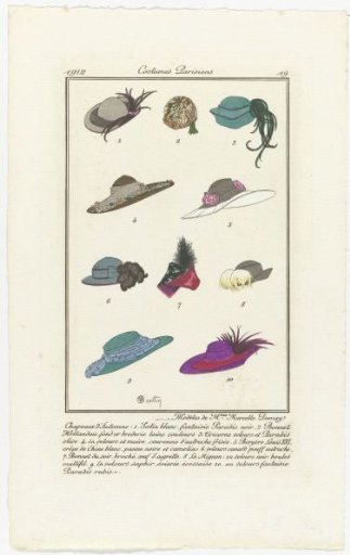 Journal des Dames et des Modes, Parisian Costumes, 10 September 1912, No. 19: Autumn Hats (...)