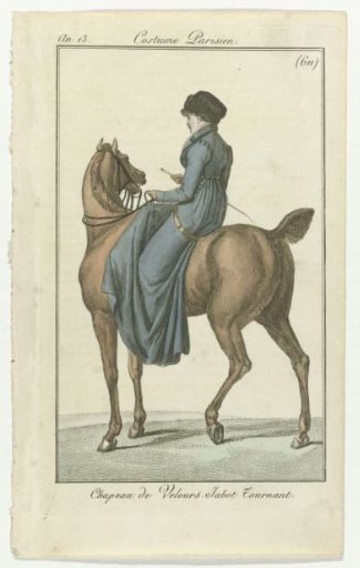 Journal of Ladies and Fashions, Parisian Costumes, 15 January 1805, Year 13 (611): Velvet Hat (...)