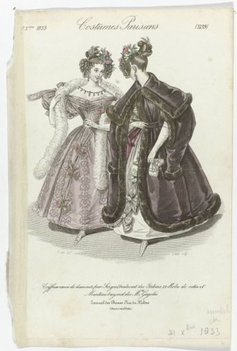 Journal des Dames et des Modes, Parisian Costumes, 31 December 1833, (3139): Hairdressings Ornamented with Diamonds (...)