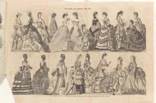 Lady's Magazine and Gazette of Fashion, Vol. XXVIII, May 1871: the latest styles for dinner, evening, carriage and walking dresses for May