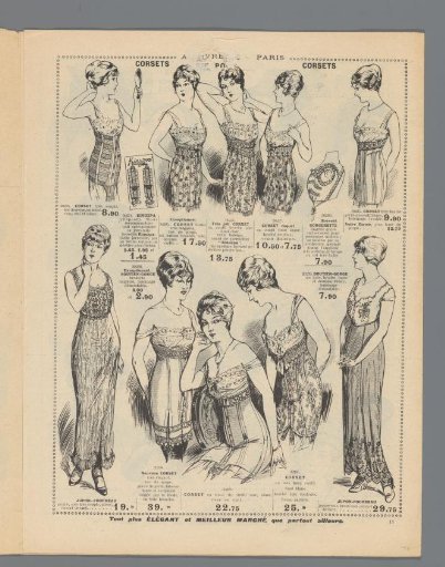At the Louvre, Paris: Monday, March 2: Summer novelties: page 11: page with various corsets and undergarments