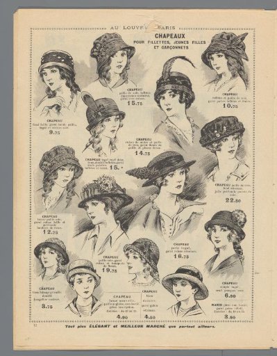 At the Louvre, Paris: Monday, March 2: Summer novelties: page 12: page with various ladies' hats and hats for boys