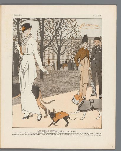 Femina, 1 May 1914, 14th Year, no. 19: fashion print "Dogs also follow fashion"