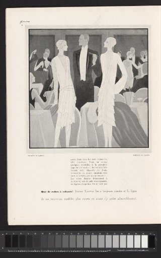 Femina, March 1928: 8: Two Japanese-style gowns with flounces, by Philippe & Gaston