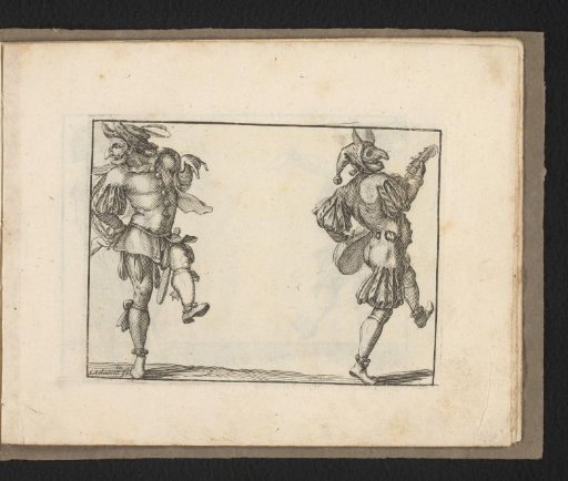 Two masked male commedia dell'arte figures