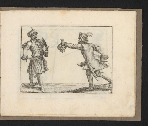 Two soldiers with drawn swords
