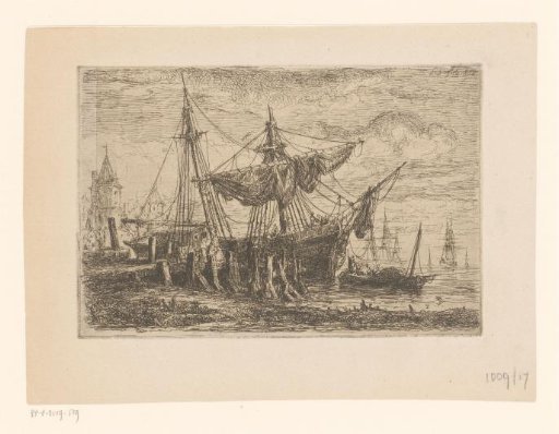 Ship moored at a loading place