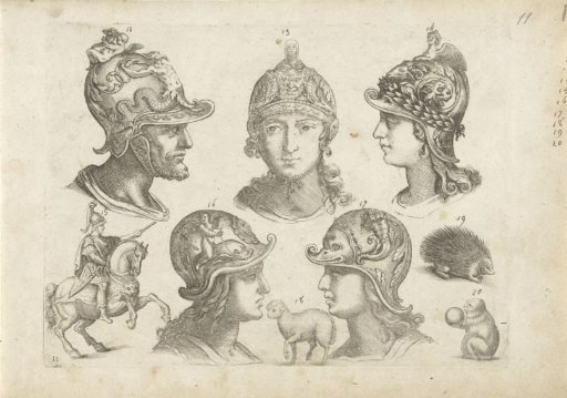 Study sheet with drawing examples: heads and animals