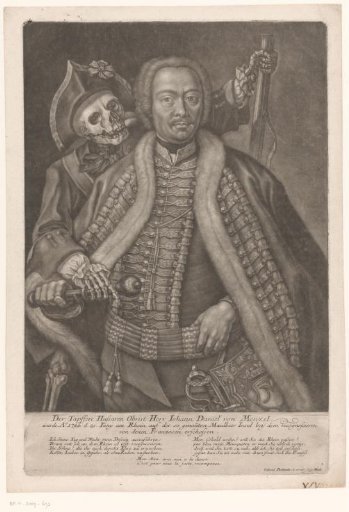Portrait of the military man Johann Daniel von Menzel with Death
