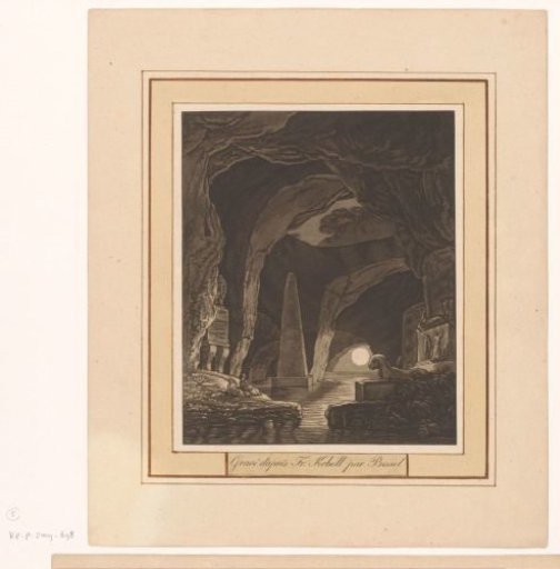 Lake in a cave with ancient monuments