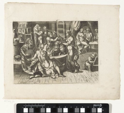 Scene in a brothel with a bathing man and women