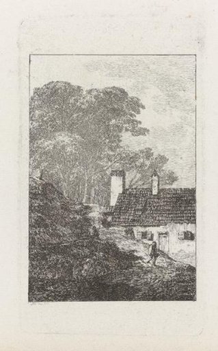 Landscape with a Gothic building and a view of a hilly landscape with a house