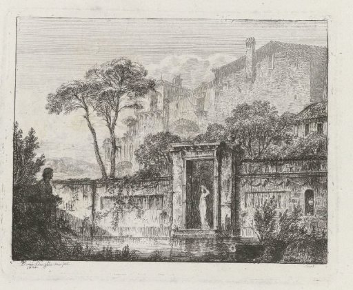 View of buildings and a woman in a passageway