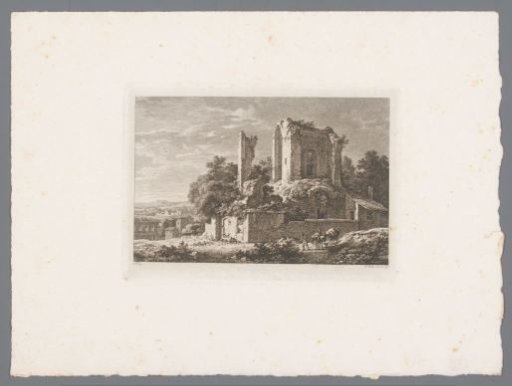 Overgrown ruin and travelers near Rome