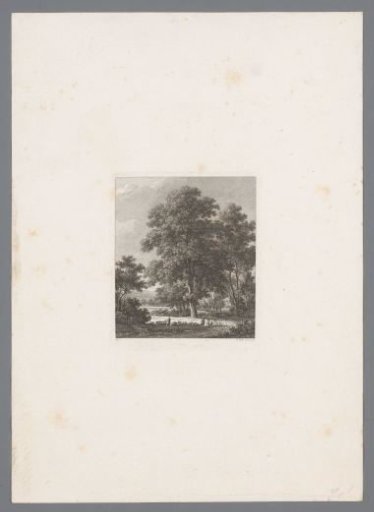 Landscape with a water well and a woman with a child