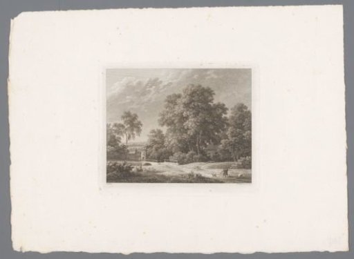 Landscape with an entrance gate and two hunters