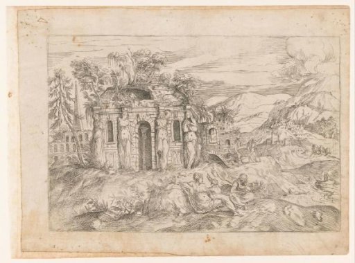 Landscape with an antique temple with caryatids