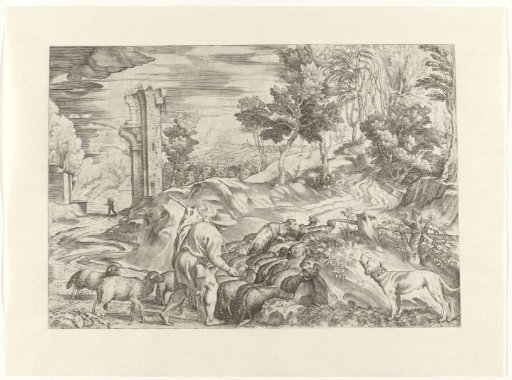 Shepherd with a Flock of Sheep