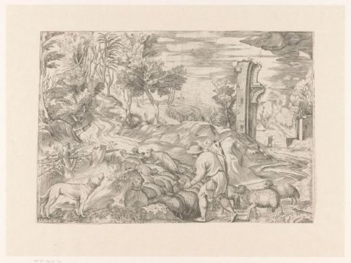 Landscape with Shepherd and Flock of Sheep